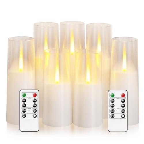 kakoya Flameless LED Candles Upgraded Realistic Flickering Flame,7Pcs Battery Operated Candles with Remote Timers,LED Pillar Candles for Home Decor,Christmas,and Parties（White）