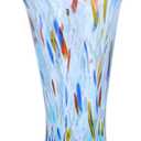 9.0" H Aqua Glass Vases for Flowers, Unique Hand Blown Glass Vase Aqua Home Decor, Wide Mouth Colorful Flower Vase Centerpieces, for Living Room Table Bookshelf, Bathroom Office Shelf Decorative