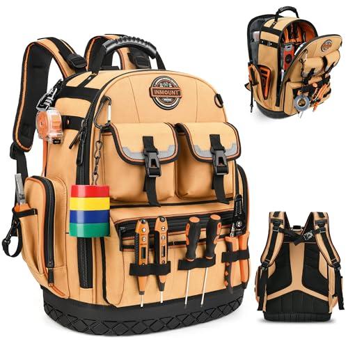 Tool Backpack Heavy Duty, Tool Bag organizer with 89 Pockets & Loops, Laptop Compartment, Combination Lock, 1680D Construction Backpack for HVAC,Mechanic,Electrician (Earth Yellow)
