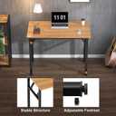 Need 31.5 Inch Folding Desk for Small Spaces, Home Office Computer Desk with Teak Wood Top & Black Frame, Foldable Writing Table for Study, Bedroom, Dorm Room & Student