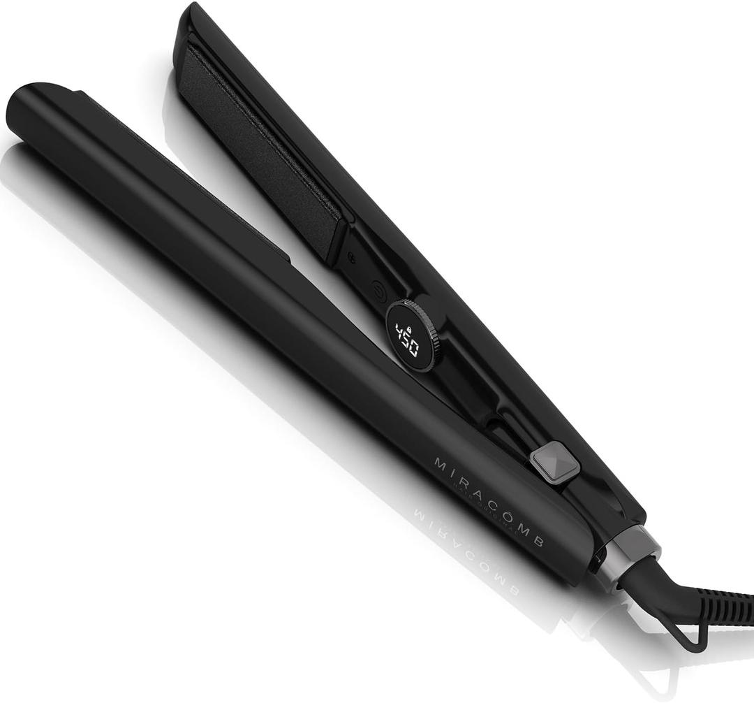 MIRACOMB 1 Flat Iron Hair Straightener Pro - Ceramic Ion Tech, Curls & Straightens Easily, Digital Heat for Precision Styling, Dual Voltage - Perfect Hair Straightening Tool for Travel & Smooth Style, Black