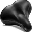 Bikeroo Extra Wide Replacement Saddle - Fits Indoor & Outdoor Bicycles - Steel Spring & Elastomer Suspension - Center Cutout - Memory Foam
