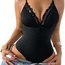 SOLY HUX Women's Lace Deep V Neck Bodysuit Spaghetti Straps Slim Fitted Leotard Camisole