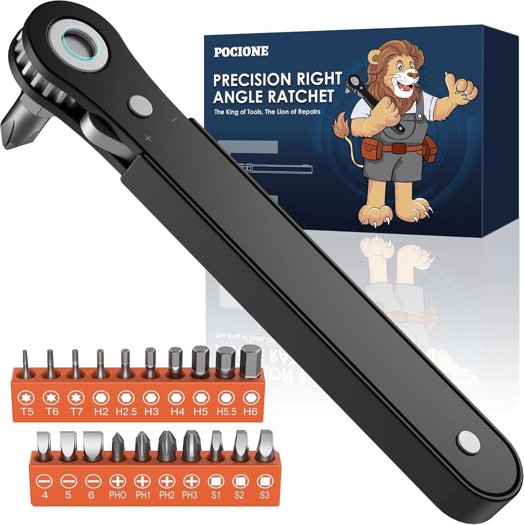 Tools for Men Gifts Right Angle Screwdriver: T5 T6 T7 Torx Star Bit & Ratchet Allen Wrench Drill Bit Set + Square Drive Bit & Small Ratcheting Wrench Screwdriver Set, Men Husband Dad Stocking Stuffers
