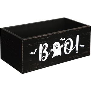 Sintuff Halloween Candy Bowl Wooden Funny Candy Dish Trick or Treat Large Halloween Serving Dish Holders Wood Serving Bowl Tableware for Table Desk Haunted House Decoration(Boo)