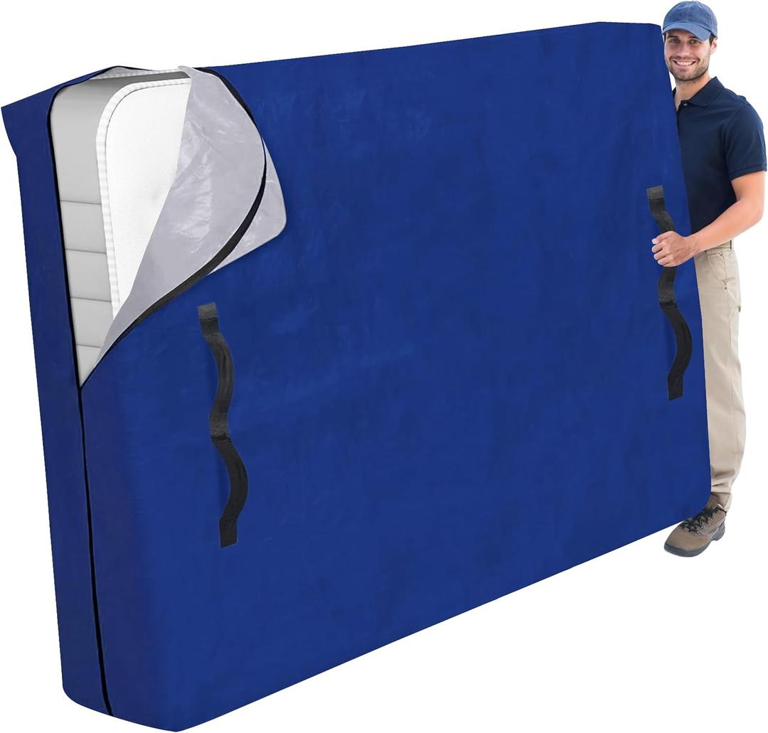 Cosy Family Mattress Bags for Moving with 8 Handles - 170GSM Extra-Thick Mattress Bag for Moving Supplies - Reusable Mattress Cover Protector Storage with Zipper, Blue, King