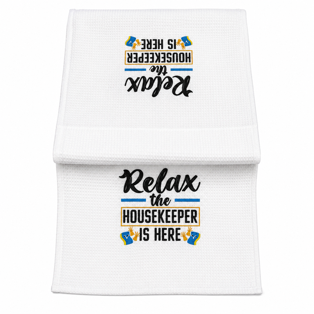 Chicimln Gifts for Housekeeper Kitchen Towels, Cleaning Lady Gifts Decorative Hand Towels for Bathroom, Relax The Housekeeper is Here Dish Tea Towel Drying Cloth for Kitchen Decor, 16x24 Inch