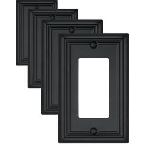 4-Pack Decorator Outlet Covers, Decorative Black Wall Plates, Metal Outlet Cover Plates for Receptacle, GFCI, Dimmer Switch, 3.15''*4.88'', Midsize (1 Decorator 4PK)