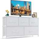 5-Drawer Dresser for Bedroom, Anti-Tip Wide Storage Organizer Fabric
Chest of Drawers TV Stand for 45" TV with Wooden Top and Metal Frame for Closet, Living Room, Hallway, Entryway, White