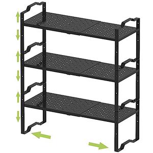 Jojocross Expandable Shelf for Cabinet Organizer Adjustable Stackable Spice Rack at Kitchen and Bathroom More, Counter Countertop Cupboard Organization Pantry Storage(3 Packs/Black, Medium)