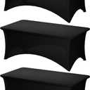 Fixwal 3 Pack Black Table Cloth for 6 Foot Rectangle Tables, Rectangular Tablecloths Stretch Spandex Fitted Table Covers 6 ft for Parties, Trade Shows, Banquet, Weddings, Buffet