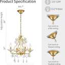 WUZUPS Crystal Candle Chandelier Pendant Flushmount Ceiling Light Modern Lighting Fixture for Bedroom Hallway Bar Kitchen Bathroom, H 14" x W 16", Gold, E12 Base