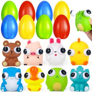 8 Pack Easter Eggs Filled with Big Pop Eyes Animals Toys for Kids, Easter Basket Stuffers Essentials, Easter Eggs with Toys for Easter Egg Hunt, Party Favor Supplies Classroom Prizes for Boys Grils