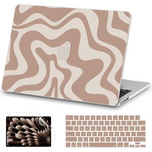 AKIT Compatible with MacBook Air 13 inch Case 2026 2025 2024-2022 M4 M3 M2 A3240 A3113 A2681, Pattern Hard Shell Laptop Case+Screen Protector+Keyboard Cover for MacBook Air 13.6 inch 2025, Brown Wave