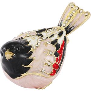 Mini Pink Bird Shape Trinket Box Hinge Hand-Painted Small Jewelry Ring Holder Boxes Enamel Animals Craft Christmas Gift for Women