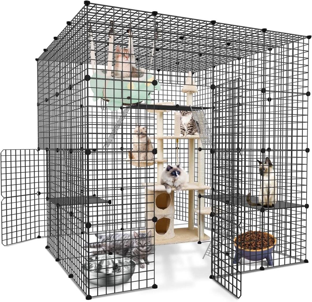 DIY Ferret Playpens for Indoors, DIY Kennel Playpen, Detachable Metal Wire Large Cat Cage Exercise Place Ideal For 1-3 Cat, Kitten Cage With Dense Metal Wire, Comes With A Ladder Suitable For Kittens.