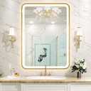 Rectangle LED Bathroom Mirror, 32"x20" Anti-Fog Double Touch Lighted Wall Vanity Mirror 45 Beveled Metal Frame Stepless Adjustable Color Temperature Smart Mirror 3000K-6000K, Gold
