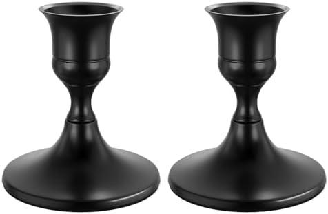 zeochyni Black Taper Candle Holders Set of 2, Vintage Metal Candlestick Holders for Dinner Room Table Centerpiece or Mantel Wedding Party Decor