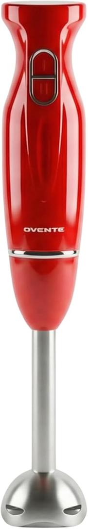 OVENTE Immersion Hand Blender, 300W Corded Electric Handheld Stick Mixer with 2 Mixing Speeds and Stainless Steel Blades for Smoothies, Purees & Baby Food, Red HS560R