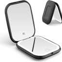 WOBSION Rechargeable 5X Magnifying Compact Travel Mirror with Light, Dimmable Portable Makeup Mirror for Purse & Pocket, Ideal for Gift, Black