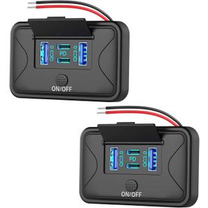 2 Pack 78W 4 Port 12V USB Outlet Wall Mount, Dual 36W PD & Dual 18W QC3.0 Lightweight Surface Mount Charger Socket Panel with Button Switch for Bus RV Truck Marine Golf Cart