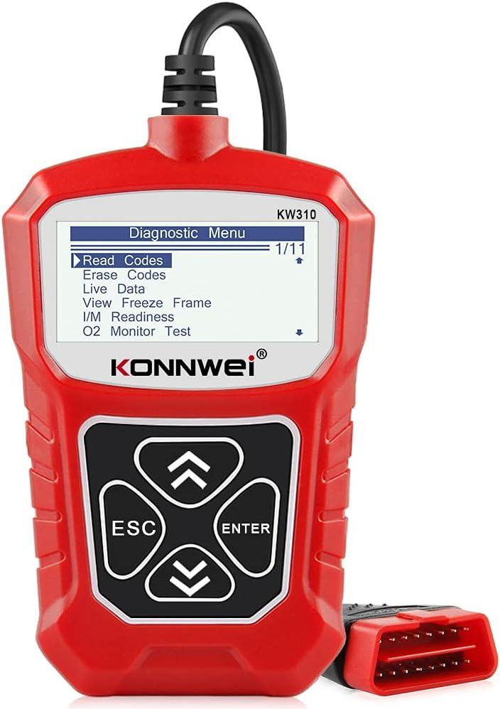 KONNWEI KW310 OBD2 Scanner Full OBDII Functions 10 Modes Automotive Engine Fault Code Reader Scan Tool for All 1996 and Newer Cars (Red)