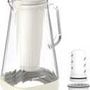 GLACIER FRESH 10 Cup Purela Glass Water Pitcher with 1 Ultrafiltration Membrane and Activated Carbon Filter, Reduces 99% Chlorine, PFOA&PFOS, Coliforms, White