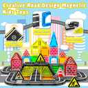 Mini Magnetic Tiles Road Set, STEM Building Toys for Kids Ages 3-8 | Screen-free Travel Toys, Preschool Magnetic Building Blocks, Birthday Gifts for Boys Girls 3+