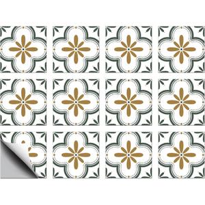 CHGCRAFT 12 Pcs Simple Flowers Tile Stickers Yellow Geometric Pattern Peel and Stick Wall Stickers Waterproof Self Adhesive Stick on Tile Decals for Kitchen Bathroom Wall Art Decor, 88 Inch