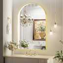 24X36 Inch Gold Framed Arched LED Lighted Bathroom Mirror, Gold