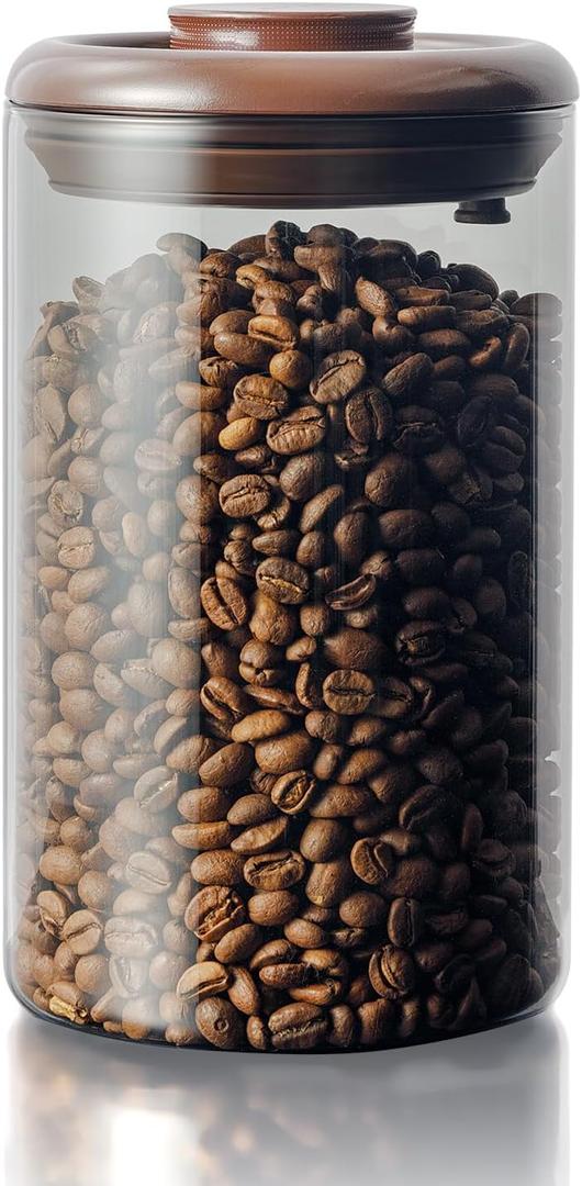 Tourdeus Coffee Canister for Ground Coffee, 13 oz Borosilicate Air Tight Coffee Bean Container with Pop Lid, CO₂ Releasing Valve for Grounds Coffee, Anti-UV