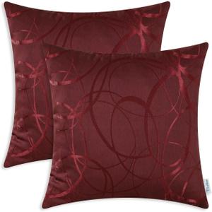 CaliTime Throw Pillow Covers Pack of 2 Modern Shining & Dull Contrast Circles Rings Accent Geometric Cushion Cases Shells for Couch Sofa Home Decor 18 X 18 Inches Burgundy