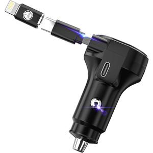 FARSENSE USB-C Car Charger, 45W 2-in-1 PD Fast Charger with Retractable Cable, Universal Car Adapter for iPhone 17/16 Series, MacBook Pro/Air, iPad, Samsung Galaxy, Google Pixel, etc