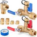 8Pcs 3/4 Inch IPS Isolator Tankless Water Heater Valve Kit with 2Pcs 3/4" NPT to 1/2" FNPT and 2Pcs Brass Pipe Fitting, Tankless Water Heater Flushing Kit with Pressure Relief Valve, Clean Brass