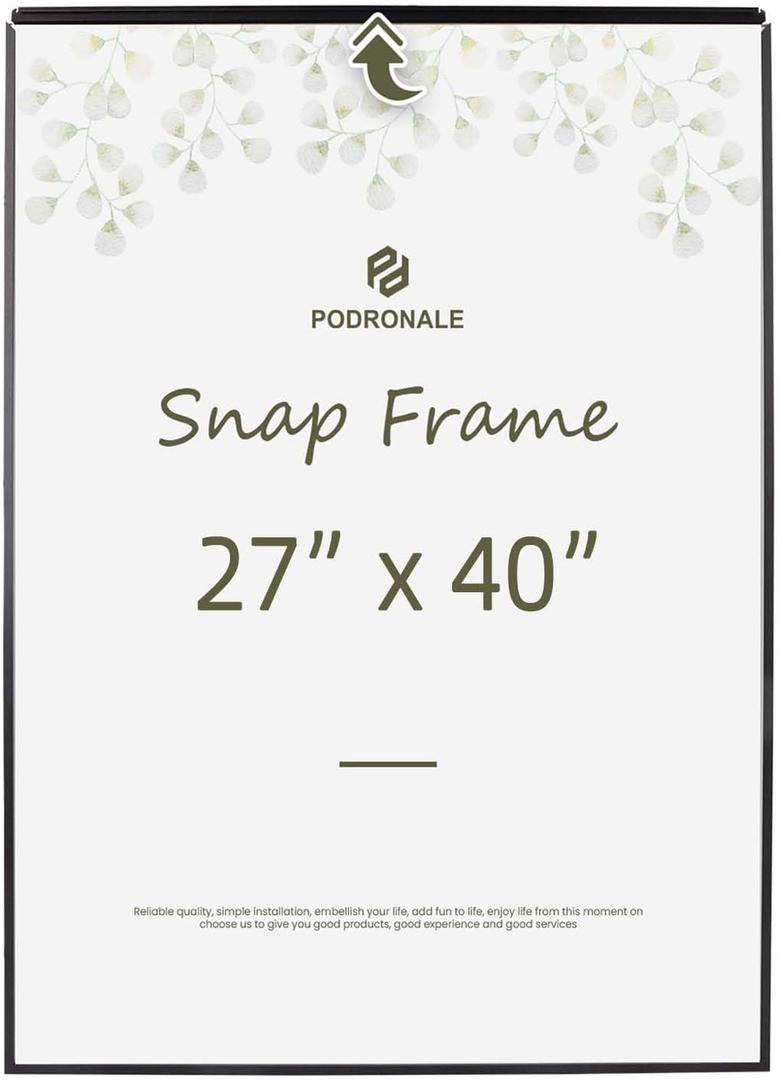 27x40 Poster frame, Plexiglass, Black Snap Frames, Coating Aluminum Profile, Display Horizontally & Vertically
