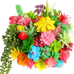 WILLBOND 50 Pcs 50 Pcs Bulk Mini Artificial Succulents Plants Assorted Unpotted Realistic Plants Fake Textured Succulent Picks Realistic Plastic Cactus Stems for Garden Home Decor (Lovely Style)