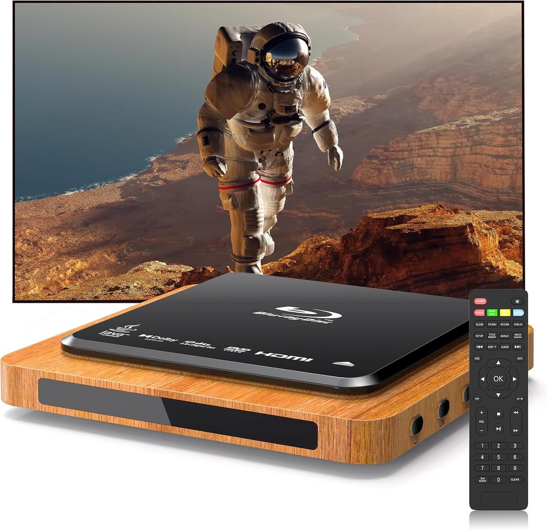 Blu-ray Player 1080P Full HD HDMI AV Output Dolby Audio USB Playback
Region A Blu-ray & Region 1 DVD Support, Dolby Digital Audio, Compatible with Smart & Older TVs, Includes Remote and Cables