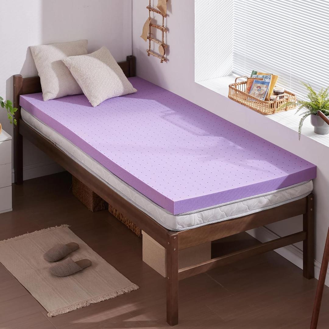 SINWEEK 2 Inch Gel Memory Foam Mattress Topper Ventilated Soft Pressure Relieve Mattress Pad, Breathable Bed Topper, CertiPUR-US Certified, Twin Size