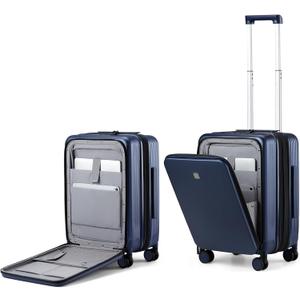 Hanke Grace Expandable Carry On Luggage with Wheels Airline Approved Hard Shell Suitcases with Front PocketTop Opening Luggage with TSA Lock for Short Business Travel, Dark Blue.