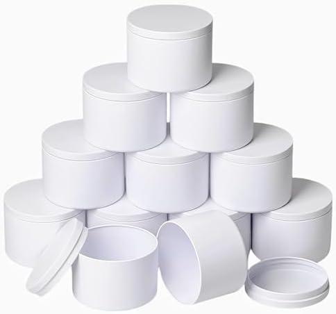 12 PCS Candle Tins 8 OZ Premium Matte Full Golden Candle Jars with Lids Bulk Empty Candle Container（White)