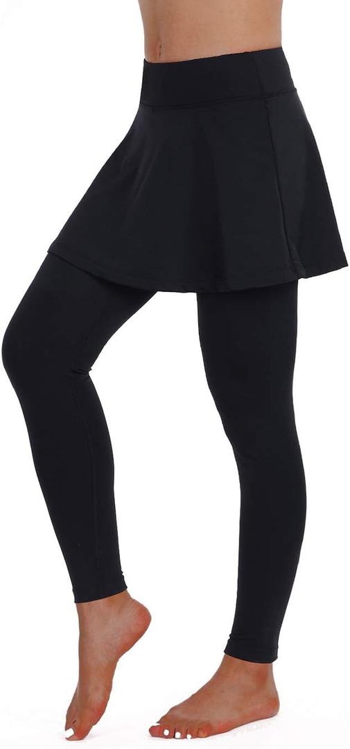 ANIVIVO Skirted Legging for Women, Yoga Legging with Skirts &Women Tennis Leggings Clothes Pockets (Large, Black Full Length Skirts)