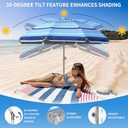 7ft Heavy Duty High Wind Beach Umbrella Parasols with sand anchor & Tilt Sun Shelter, UV 50+ Protection Outdoor Sunshade Umbrellas Carry Bag for Patio Garden Pool Backyard Stripe Blue