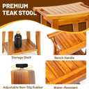 16" Compact Teak Shower Bench with Shelf & Handle, Solid Premium Teak Shower Stool, Durable Waterproof Seat for Inside Shower, Teak Wood Bench for Bathroom, Indoor & Outdoor Use