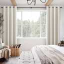 Cream Linen Blackout Curtains 84 Length 2 Panels Set for Living Room Bedroom, 100% Black Out Thermal Insulated Linen Drapes, Room Darkening Grommet Curtains 84 Inches Long Natural Beige