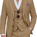 Men's Suit 3 Piece Linen Suits Slim Fit Suit Blazer Vest Pants Set Wedding Prom Tuxedos Business Casual Suit (L)