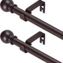 2 Pack Brown Curtain Rods for windows 66 to 120 inch, 5/8 inch Splicing Heavy Duty Metal Curtain Rod Set with Brackets