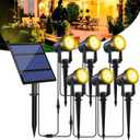 T-SUNUS Solar Spot Lights Christmas 6-in-1 Outdoor Warm White 3000K Landscape Spotlight IP65 Waterproof Separated Panel Spotlights with 9.8ft Cable Auto On/Off for Tree Lawn Driveway Pathway Halloween (Yellow)