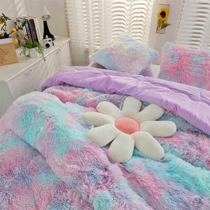 Roscloud Faux Fur Kids Girls Purple Rainbow Comforter Sets Twin/Full - 3PC Bed Set Warm Comfortable Soft Plush Flannel Velvet Fluffy Fuzzy BeddingComforter x 1 Pillowcases x 2