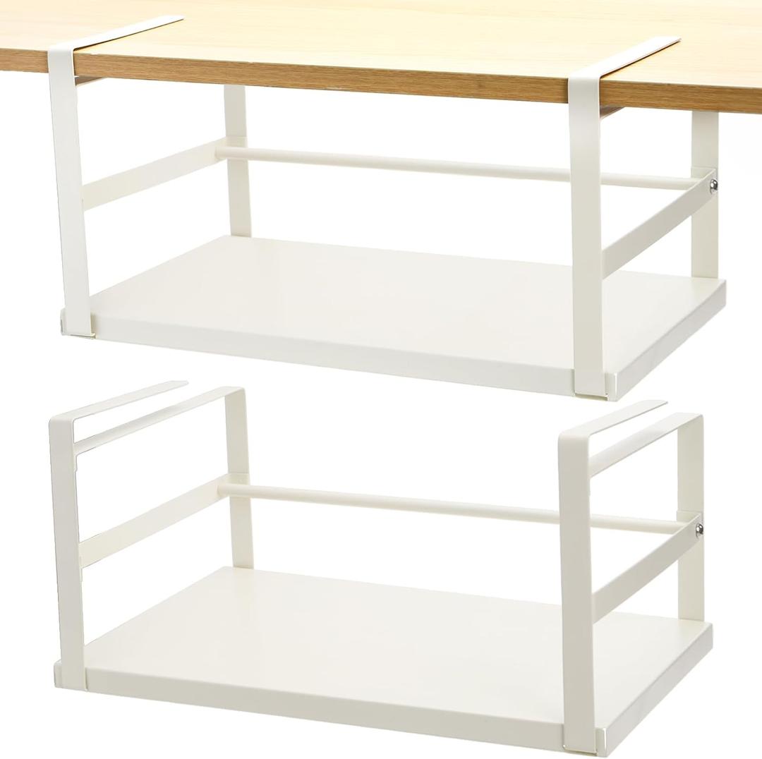 Tebery 2 Pack Under Shelf Storage Basket Sturdy, Slide-in Hanging Storage Basket for Kitchen, Metal Under Cabinet Shelves Organizer Rack, Space Saver Basket Shelf for Cabinet, Pantry, Desk, Cupboard