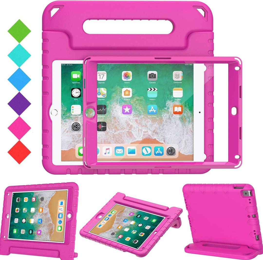 BMOUO Kids Case for iPad 6th 5th Generation (iPad 9.7 Inch, 2018/2017) / iPad Air 2 - with Screen Protector, Shockproof Handle Stand Kids Case for iPad 9.7" (iPad 6th 5th Generation)- Rose